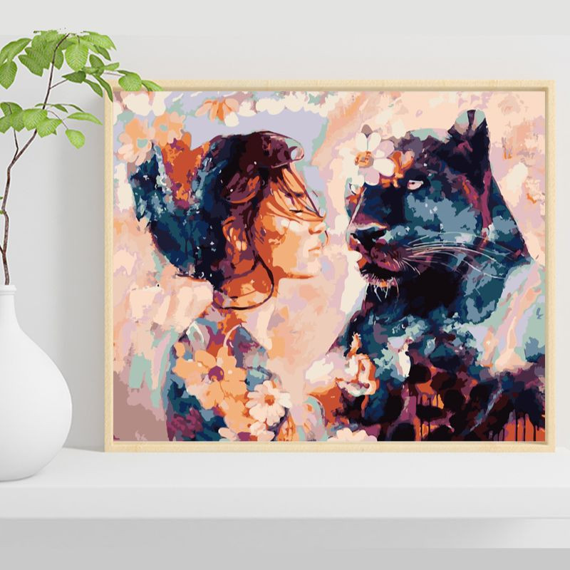 Dziewczyna z panterą 40x50cm - malowanie po numerkach - produkt wyplatamy.pl 1