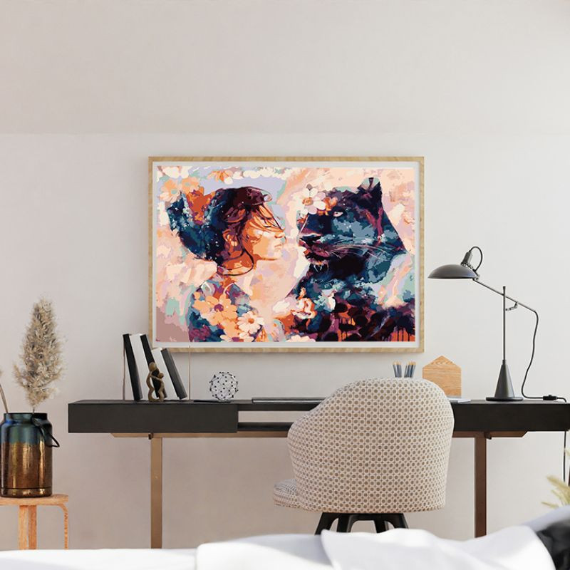 Dziewczyna z panterą 40x50cm - malowanie po numerkach - produkt wyplatamy.pl 3