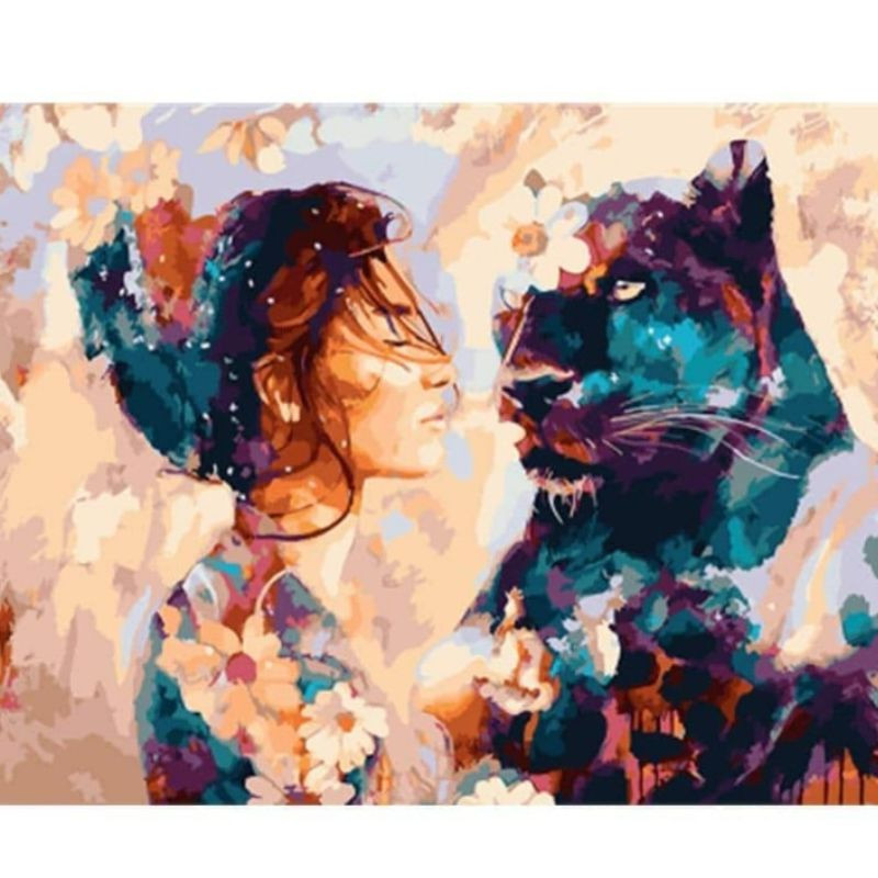 Dziewczyna z panterą 40x50cm - malowanie po numerkach - produkt wyplatamy.pl 2