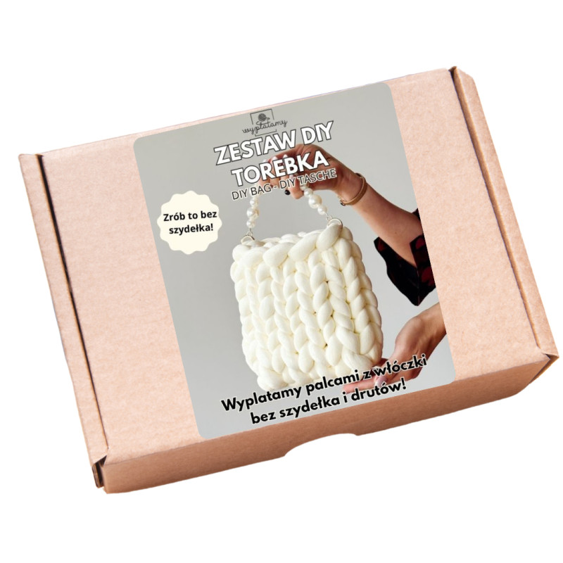 Zestaw kreatywny do wyplatania "zrób to sam" - torebka z grubej włóczki biała - produkt wyplatamy.pl 3